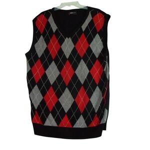 NBN Gear Men's Sweater Vest Argyle Print Black Red V Neck Size 2XL Academia